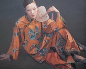 Dame avec Fan chinois Chen Yifei Peinture à l'huile